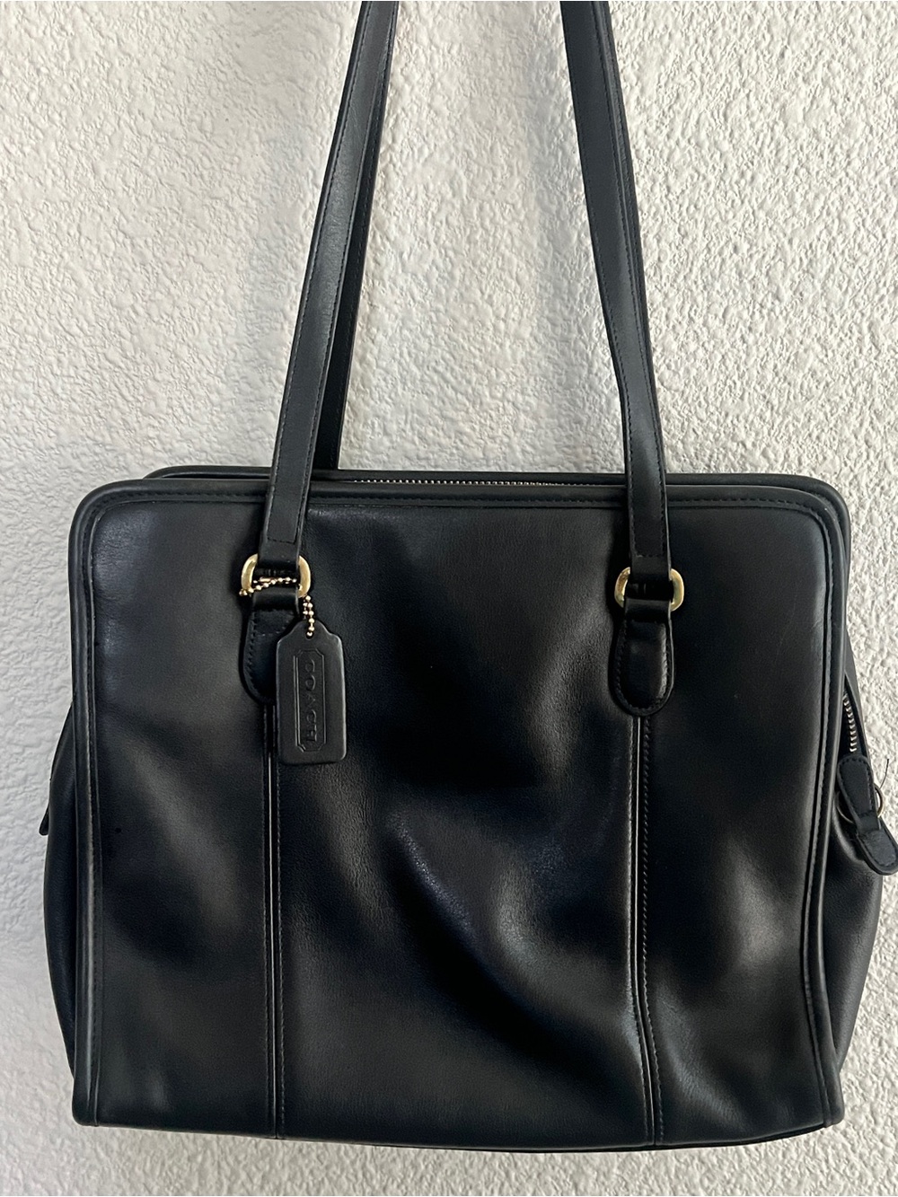 Vintage Coach 9872 Classic Compartment Tote Black Leather USA